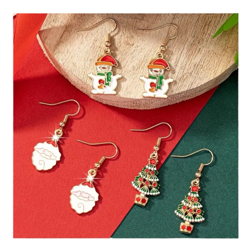 🌼 3 pairs Christmas Tree Snowman Santa Claus Hook Earrings